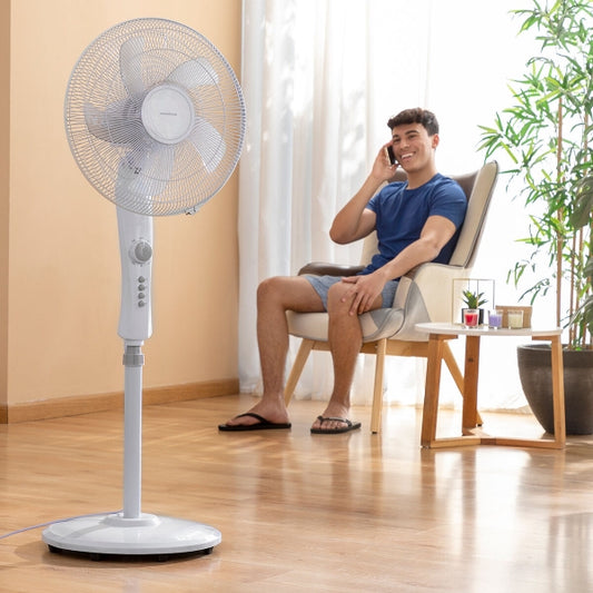 Ventilateur "Freshinn" en blanc - ventilateur sur pied avec minuterie