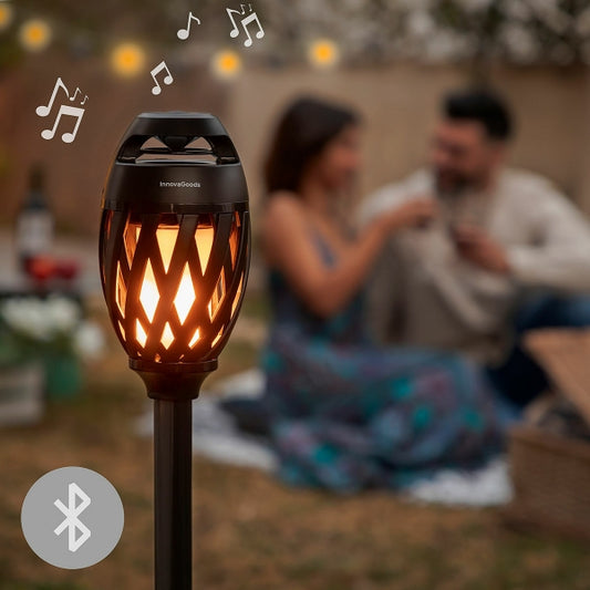 Lampe de jardin &amp; Enceinte BT 2-en-1 - Avec flammes LED