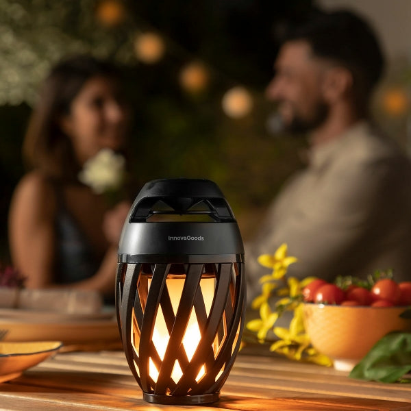 Lampe de jardin & Enceinte BT 2-en-1 - Avec flammes LED