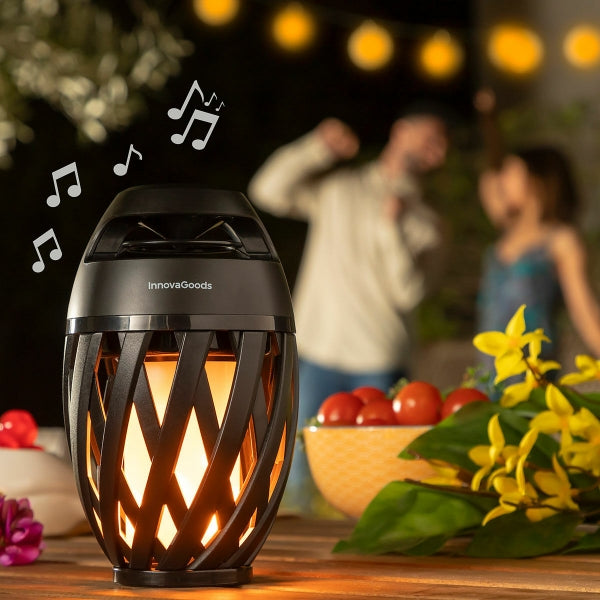 Lampe de jardin & Enceinte BT 2-en-1 - Avec flammes LED