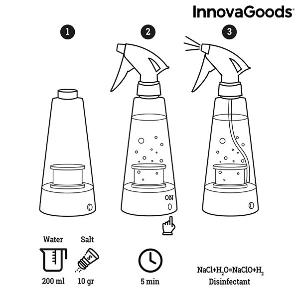 Flacon pulvérisateur et générateur de désinfection USB (200 ml) - Élimine les bactéries