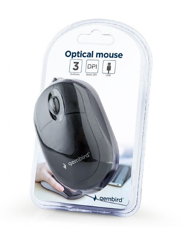 Mouse in black from Gembird - cable, optical sensor & 6 buttons